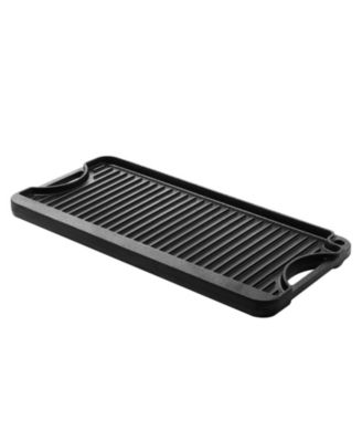 20 x 10 in Reversible Cast Iron Grill/Griddle, Pre-Seasoned Rectangular Griddle Pan with Handle, for Stove Top and Camping BBQ, Black