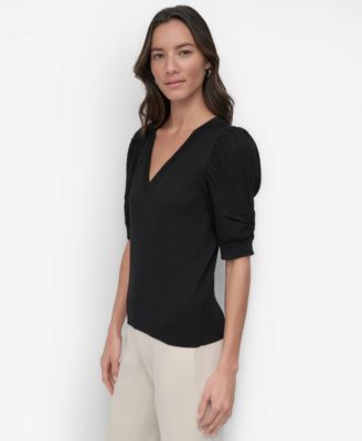 Women's Puff-Sleeve V-Neck Sweater