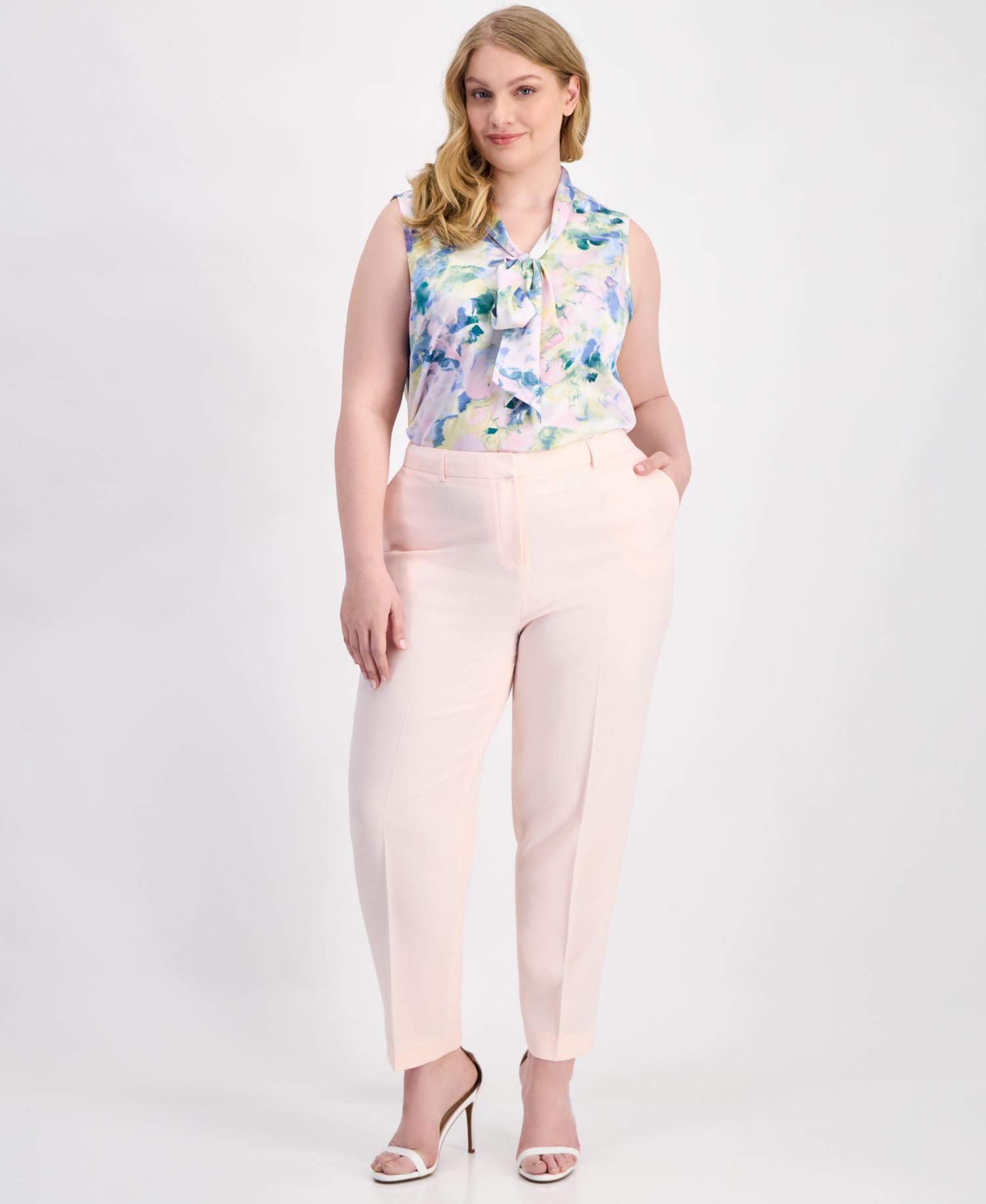 ASL Plus Size Classic Press-Pleat Straight-Leg Pants
