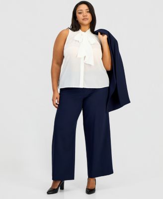 Plus Size Sleeveless Ruffled Bow Blouse