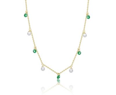 Women's 14K Gold Plated Mother of Pearl & Green CZ Station Necklace