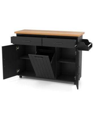 Rolling Kitchen Island Kitchen Cart with Tilt-out Trash Cabinet Island Table