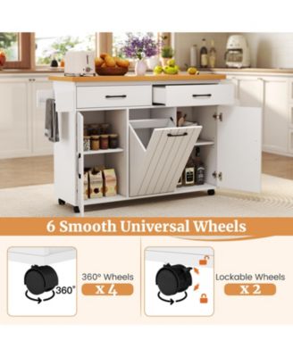 Rolling Kitchen Island Kitchen Cart with Tilt-out Trash Cabinet Island Table