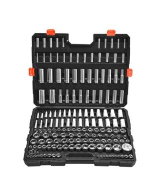 163-Piece Socket Tool Set, 1/4" 3/8" 1/2" Drive SAE & Metric, Deep & Standard, Chrome-Plated CR-V Steel