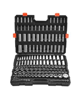 163-Piece Socket Tool Set, 1/4" 3/8" 1/2" Drive SAE & Metric, Deep & Standard, Chrome-Plated CR-V Steel
