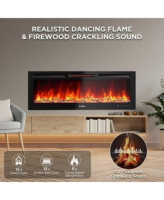 90" Electric Fireplace Insert, Ultra-Slim Wall Mounted/Recessed Heater, 12 Flame Colors, WiFi, Remote & Touchscreen, Adjustable Thermostat
