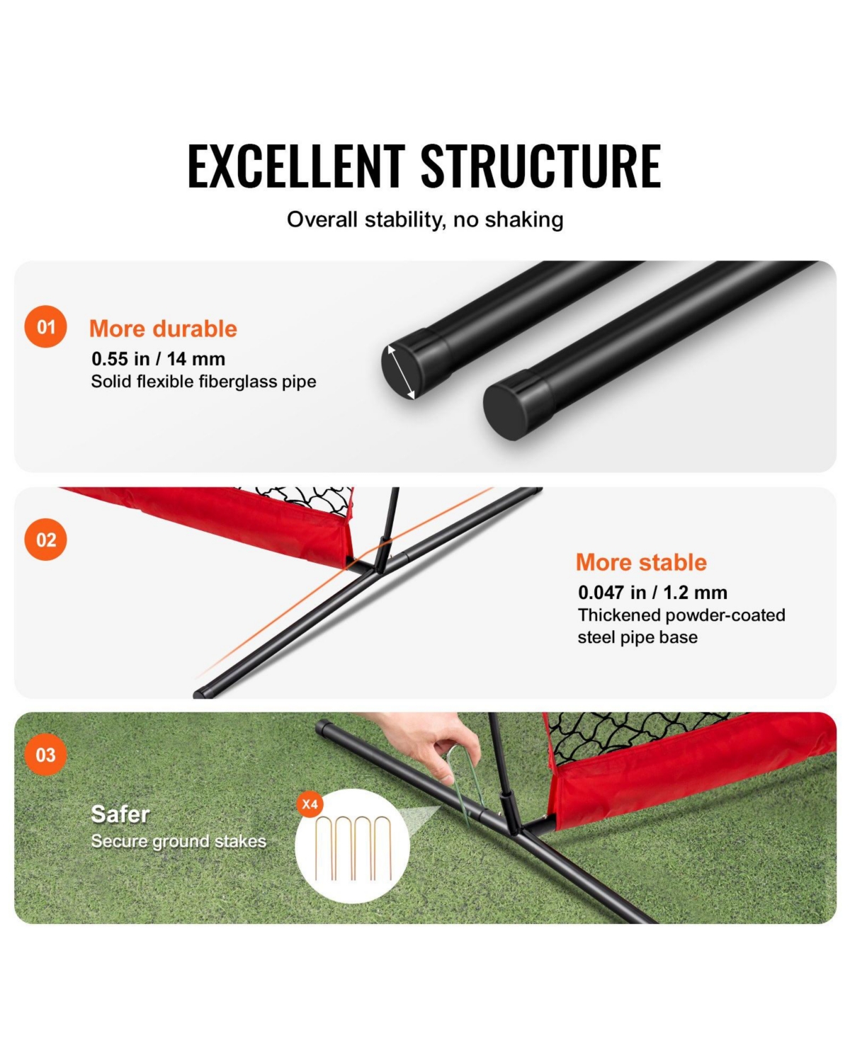 Mecale Barricade Backstop Net, 16 x 10 ft Sports Barrier Netting with Carry Bag, Practice Protection Screen for Backyard Training