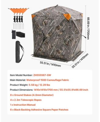 270° Hunting Blind Ground Blind, 1-2 Person Pop-Up Deer Blind with Carrying Bag, Portable Hunting Tent with 3 Horizontal Windows