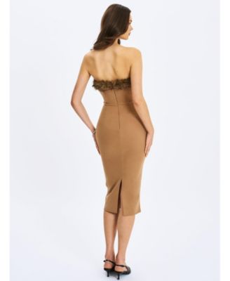 Women's Rayanne Chestnut Strapless Fur-Trimmed Sweetheart Maxi Dress