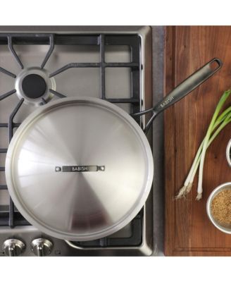 12-Inch Tri-Ply Stainless Steel Frying Pan with Lid & Black Handle – Professional Grade Skillet for Searing, Sauteing & Even Heat Cooking