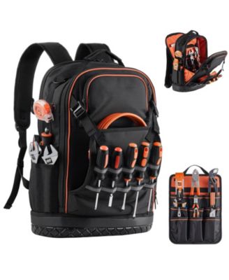 Tool Backpack, 65 Pockets, Heavy-Duty Tool Storage Organizer with Laptop Compartment & Molded Base, Electrician Jobsite Backpack