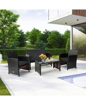 4PCS Patio Rattan Furniture Set with Cushions and Table