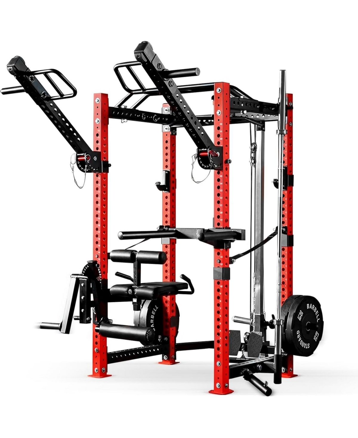 Mikolo 3"x3" Power Cage, Multi-Function Power Rack with Lat Pull Down Pulley System, Commercial Squat Rack for Home Gym
