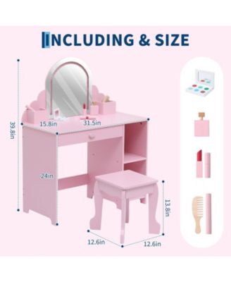 Kids Vanity with Lighted Mirror & Stool, Little Girls Vanity with Adjustable LED Light