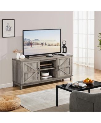 Farmhouse TV Stand – 3-Layer Storage Shelf – Rustic Entertainment Center for Living Room, Fits TVs with Stylish Open Shelving