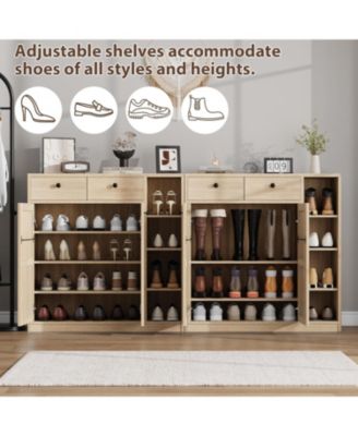 Shoe Storage Cabinet with Doors and Drawers, 42'' Tall Modern Shoe Cabinet with 3 Adjustable Shelves and Stable Base