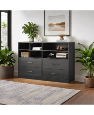 Dresser for Bedroom with 4 Drawer & 6 Storage Cubbies, Modern Chest of Drawers