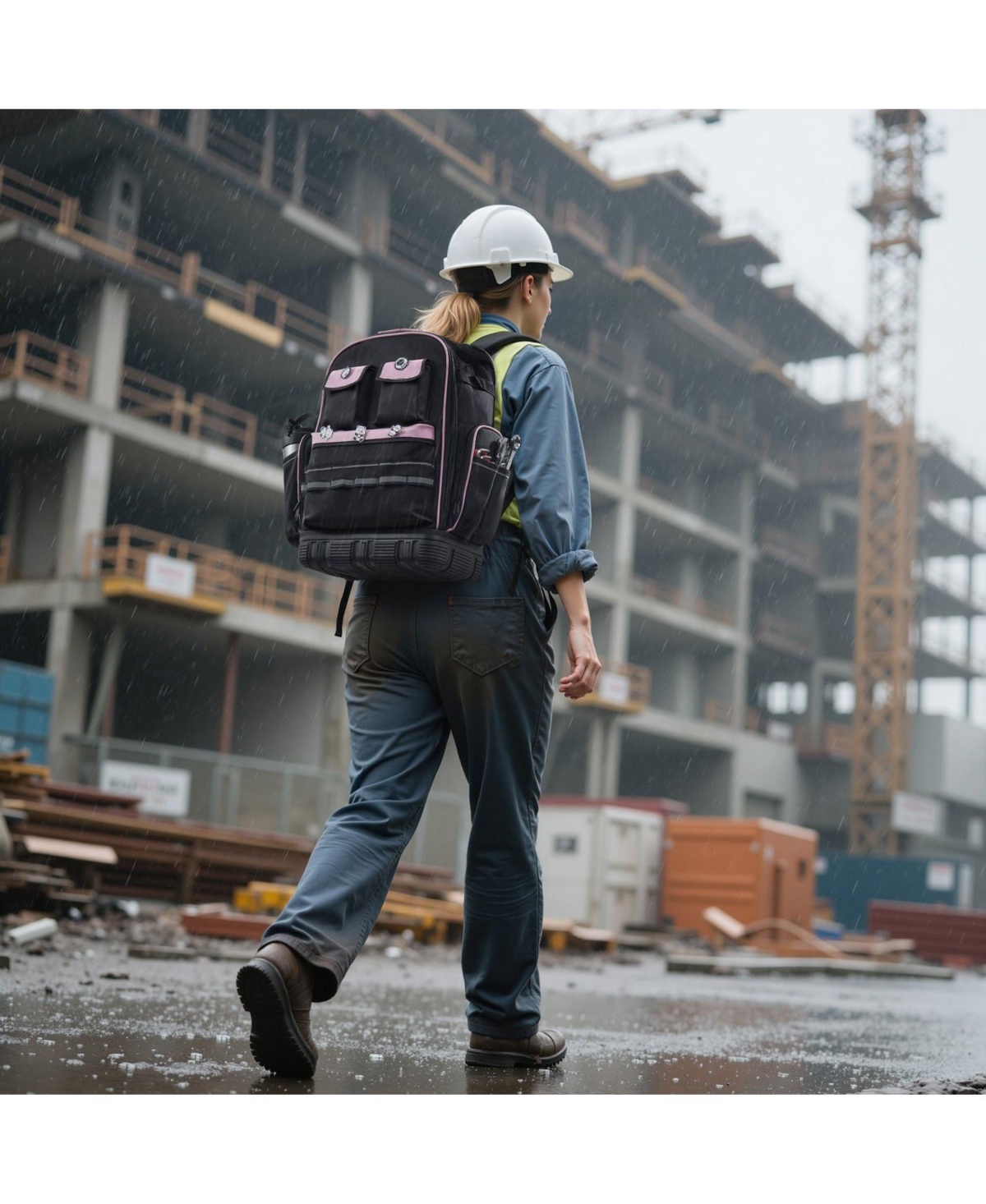 Mecale Tool Backpack, 56 Pockets, Heavy-Duty Jobsite Backpack w/ Laptop Compartment & Molded Base, Tradesmen Bag