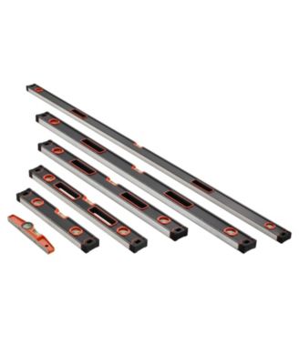 6-Piece Box Level Set, 78/48/32/24/16/10", Bubble Vials, 45/90/180° Ruler, SAE/Metric Scale, Aluminum Alloy (10" Magnetic