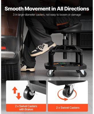 Pneumatic Rolling Shop Stool, Adjustable Height Garage Work Stool, 300 lb Capacity, 360° Swivel Padded Seat with Casters