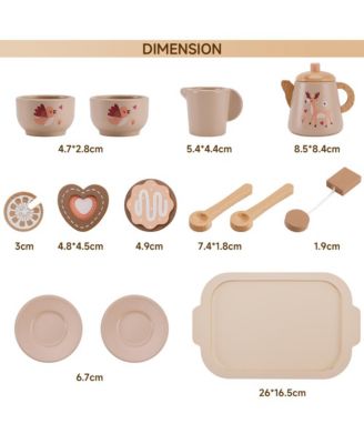 13-Piece Wooden Tea Set with Teapot, Cups & Treats, Child-Safe Gift