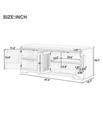 Rustic Wood Entryway Shoe Bench with Cushion and Adjustable Shelves