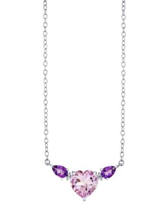 Heart-Shape Amethyst (3-1/3 ct. t.w.) & Pear-Shape Amethyst (3/4 ct. t.w.) Pendant Necklace in Sterling Silver