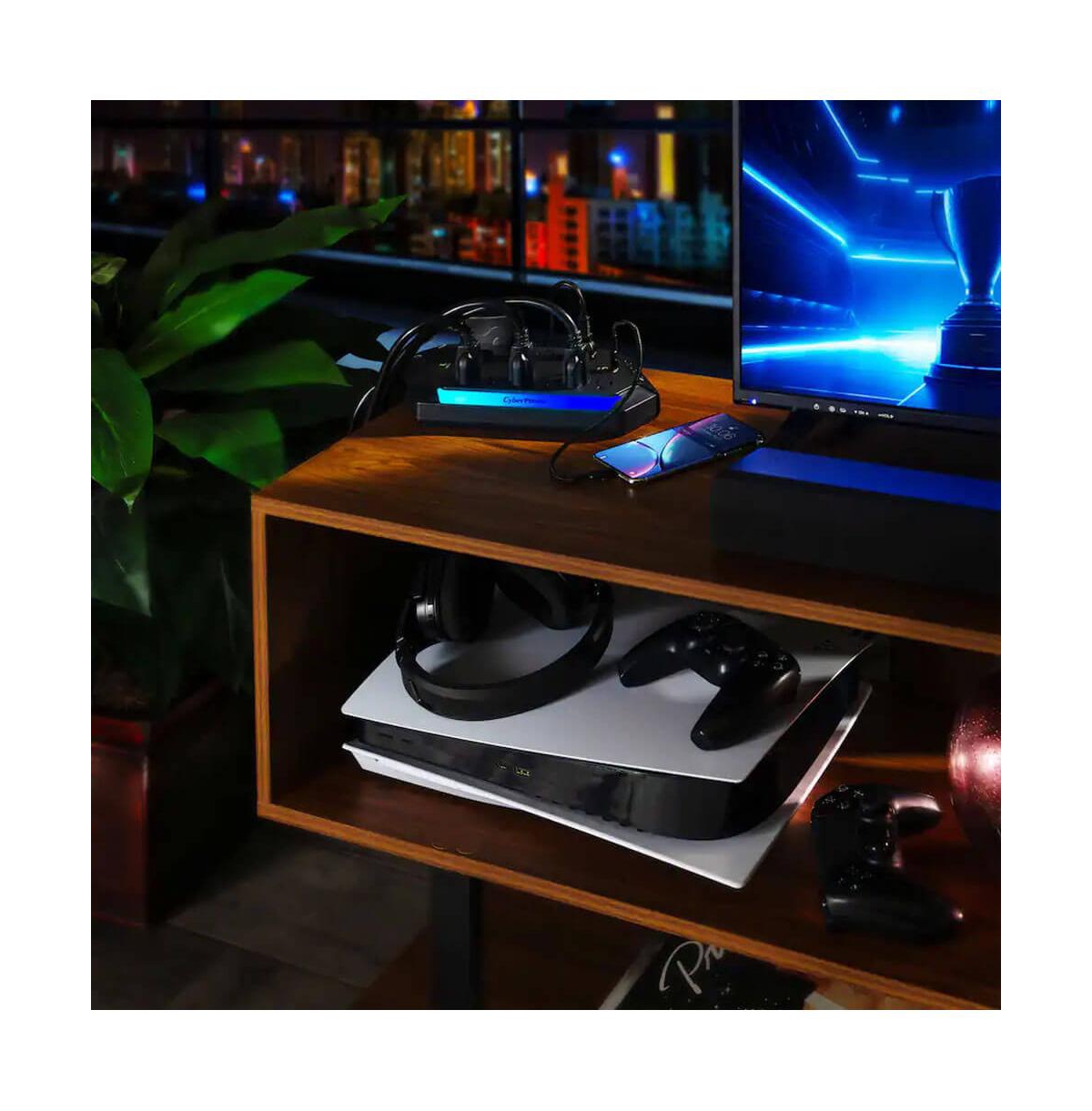 CyberPower 10-Outlet Rgb Surge Strip with Usb-c and Usb Ports for Home Entertainment Power Protection
