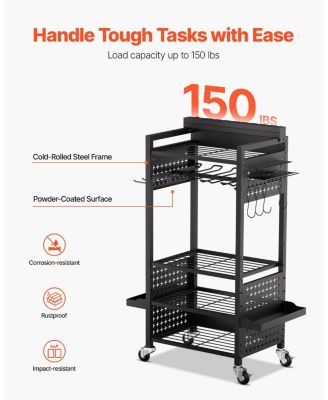 5-Tier Tool Organizer Cart with Charging Station, 8 AC Outlets, Rolling Drill Holder & Tool Battery Storage Rack, Wheels, Garage Use