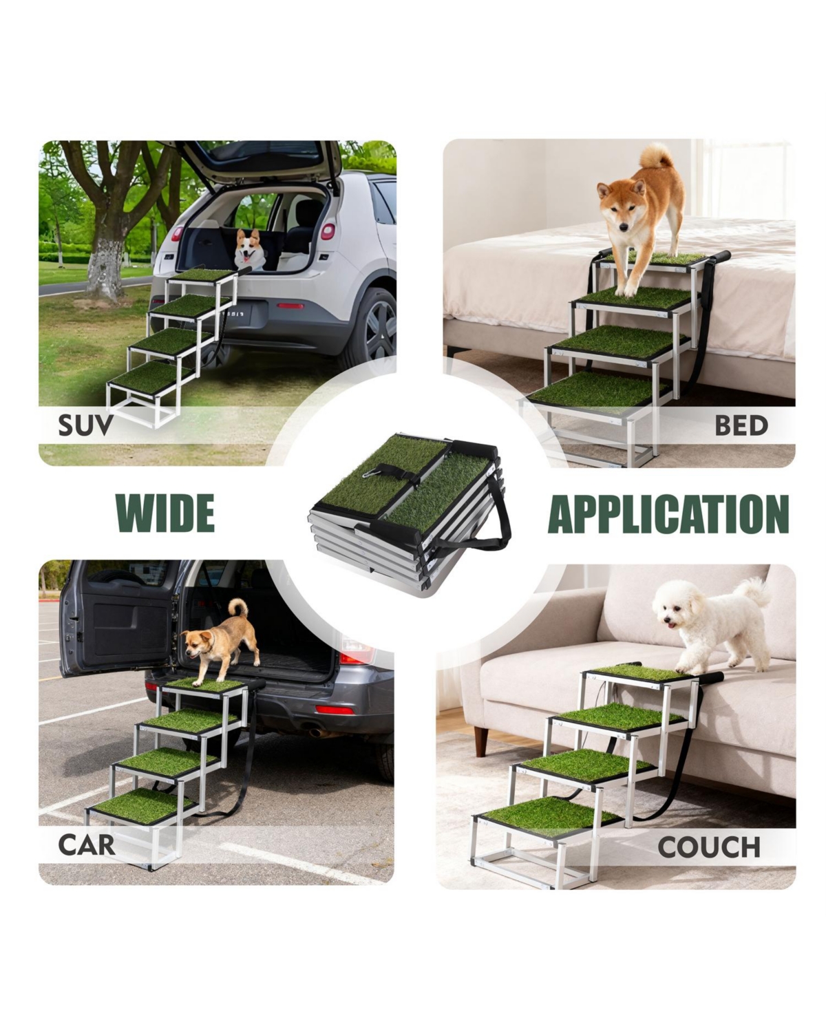 Aostirmotor Dog Stairs for Large Dogs with Non-Slip Surface & Reinforced Design in Green