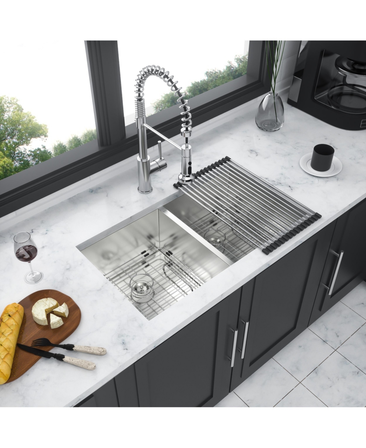 flynama 32x18x9inch Undermount Double Bowl Kitchen Sink 16 Gauge Stainless Steel 50 and 50 Split