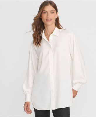 Women's Long Sleeve Oversized Satin Buttondown Tunic