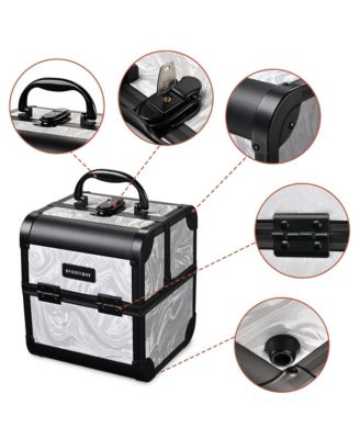 Makeup Train Case with Portable Cube Case Cosmetic Organizer Graystone