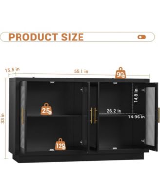 Buffet Cabinet with Storage, 55.1" Large Sideboard Cabinet, Sideboard with 4 Fluted Glass Doors, Adjustable Shelf, Modern Coffee Bar Buffet