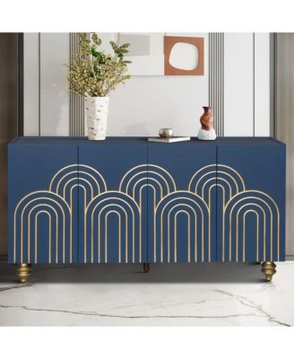 Modern Fluted Sideboard Buffet with 4 Doors and Adjustable Shelves for Kitchen and Dining Room