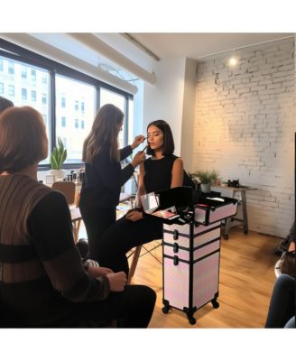 4in1 Portable Makeup Train Case with Cube Case Cosmetic Organizer Pink