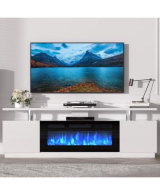 70" Fireplace TV Stand with 36" Electric Fireplace Insert, 12 LED Colors, 750W/1500W, Remote Control, 2-Tier Storage, Fits TVs Up to 80", White