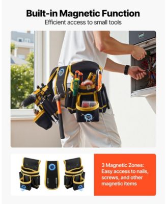 Magnetic Tool Belt Pouch, 28 Pockets Heavy-Duty Utility Tool Belt, Detachable Work Bag, Adjustable Waist 31–48 in