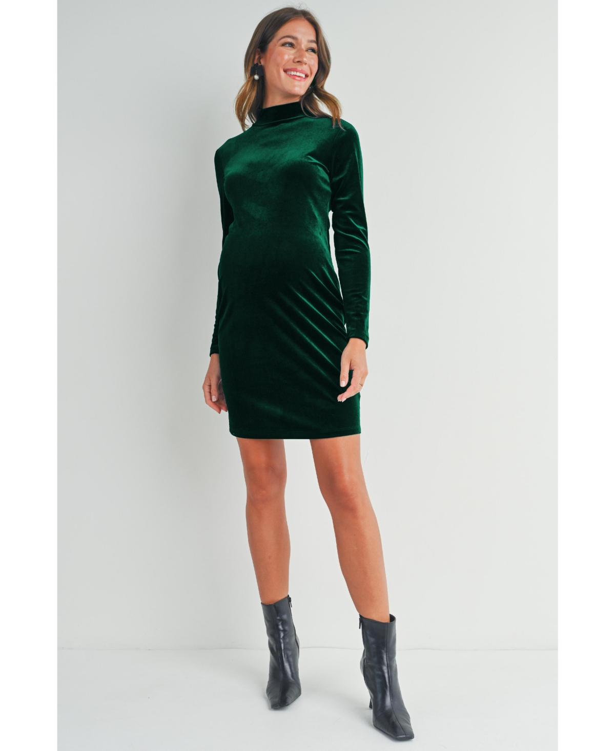 Hello Miz Maternity Velvet Long Sleeve Mock Neck Mini Dress
