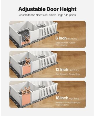Whelping Box, 73 x 38 x 19.7 in Plastic Whelping Pen w/ Adjustable Door Height & Waterproof  Pad, Easy-Clean Indoor Birth Kit