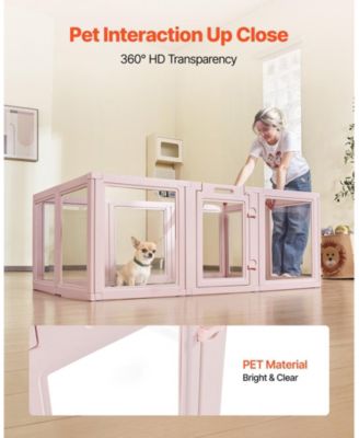 Dog Whelping Box, 60 x 39 x 23 in Plastic Whelping Pen for Medium Dogs, Waterproof Clear Panels w/ Windows & Door Lock, Easy-Clean Birth Kit