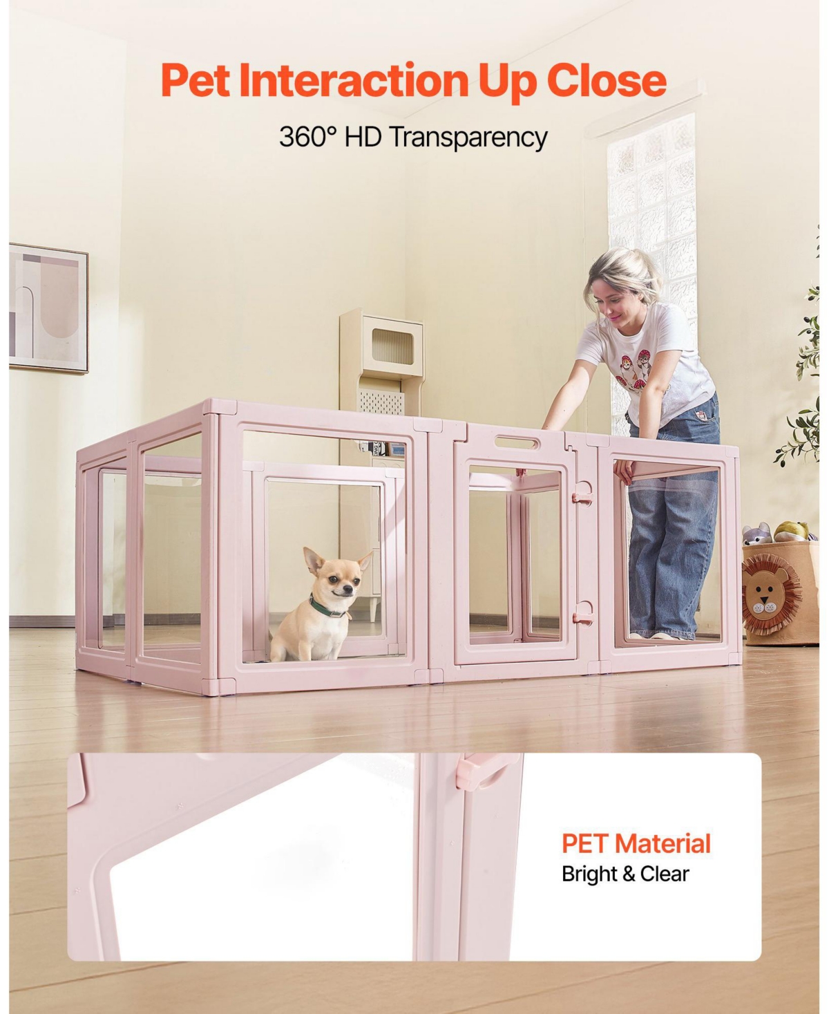 Cozito Dog Whelping Box, 60 x 39 x 23 in Plastic Whelping Pen for Medium Dogs, Waterproof Clear Panels w/ Windows & Door Lock, Easy-Clean Birth Kit