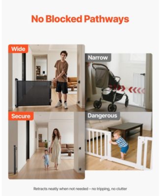 Retractable Baby Gate, 31.3 in Tall, Extends to 56.3 in Wide, Mesh Dog Gate w/ Security Lock, Trip-Free Walk-Through, Black