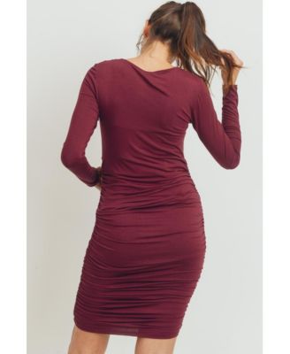 Maternity Front Tie Crew Neck Side Ruched Nursing Dress