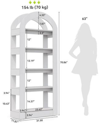5-Tier Bookshelf, Arch-Shaped Racks, Tall Standing Wooden Bookcase Display Shelf Modern Storage Solution