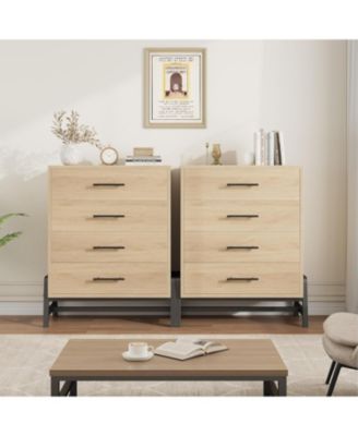 4 Drawer Natural Oak Polished Engineered Wood Dresser, Chic Cabinet Legs, Waterproof Top, Anti-Tip, Modern Bedroom