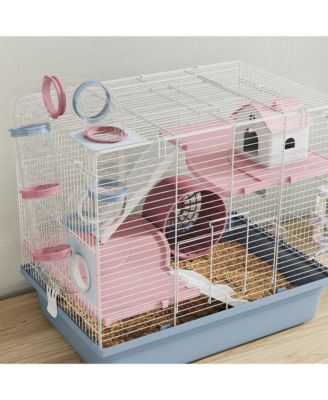 Hamster Cage, 3-Tier Gerbil Cage with Exercise Wheel and Tubes,