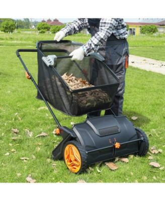 21" Push Lawn Sweeper, Leaf & Grass Collector with 3.5 cu. ft. Mesh Hopper, 2 Spinning Brushes, Plastic Wheels, Steel Frame