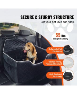 Dog Car Booster Seat w/ Storage Pocket & Safety Leash, Sponge Fill, Dog Car Bed for Medium/Large Dogs up to 55 lb, Black