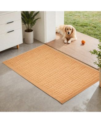 Beige Door Mat, 29.5 x 17.7 in Low-Profile Doormat w/ Non-Slip Rubber Backing, Absorbent Dirt-Trapping Entry Mat for Porch/Patio